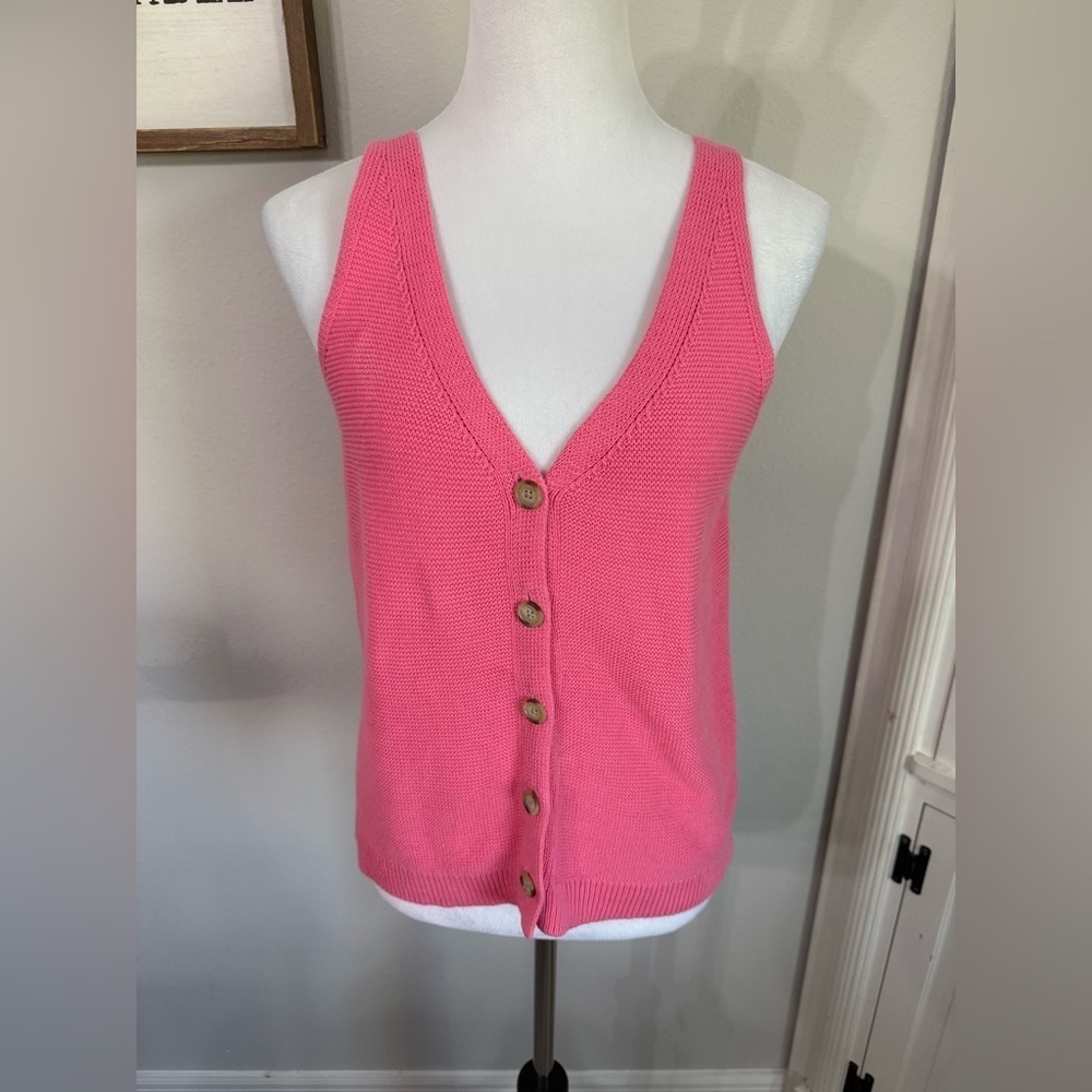 LOFT Pink Button-Up Knit Blouse